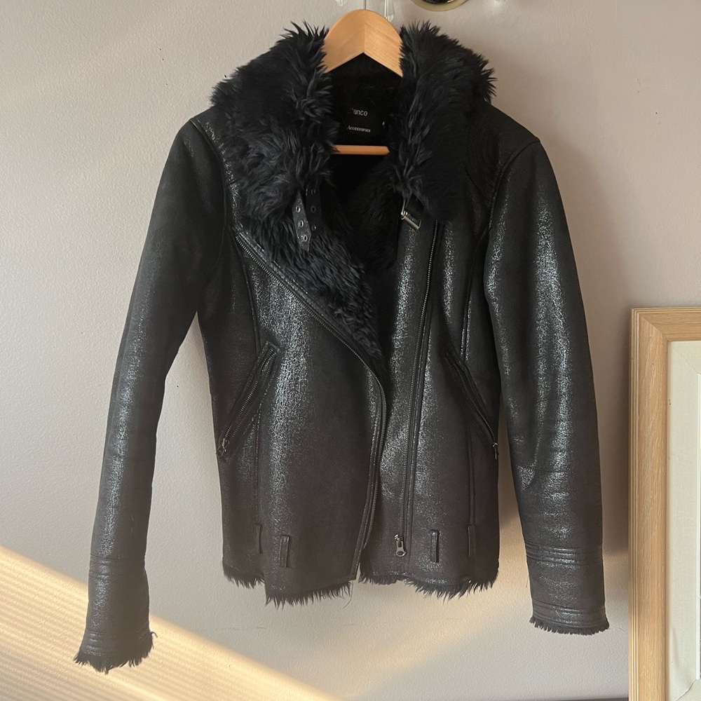 Motor jacket biker faux fur collar